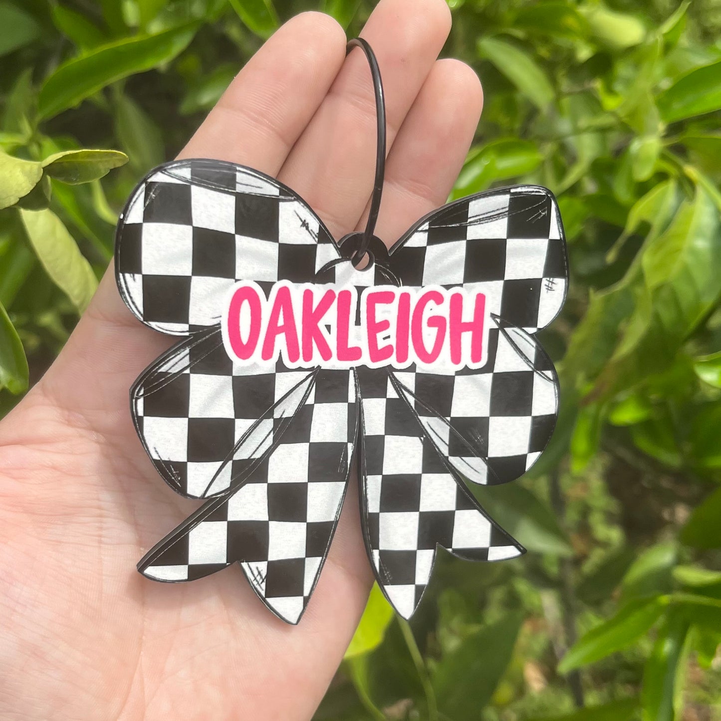 Checkered Bow MDF Bag Tag