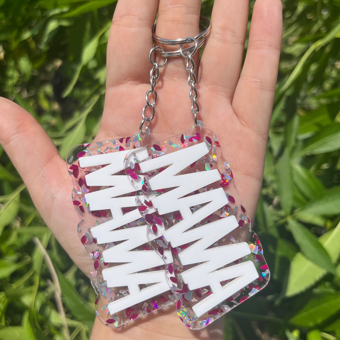 Fuchsia Flakes Block Acrylic Keychain