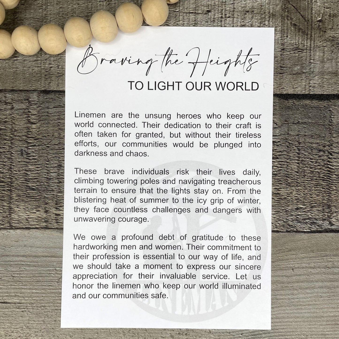 Braving The Heights To Light Our World Lineman Story Card