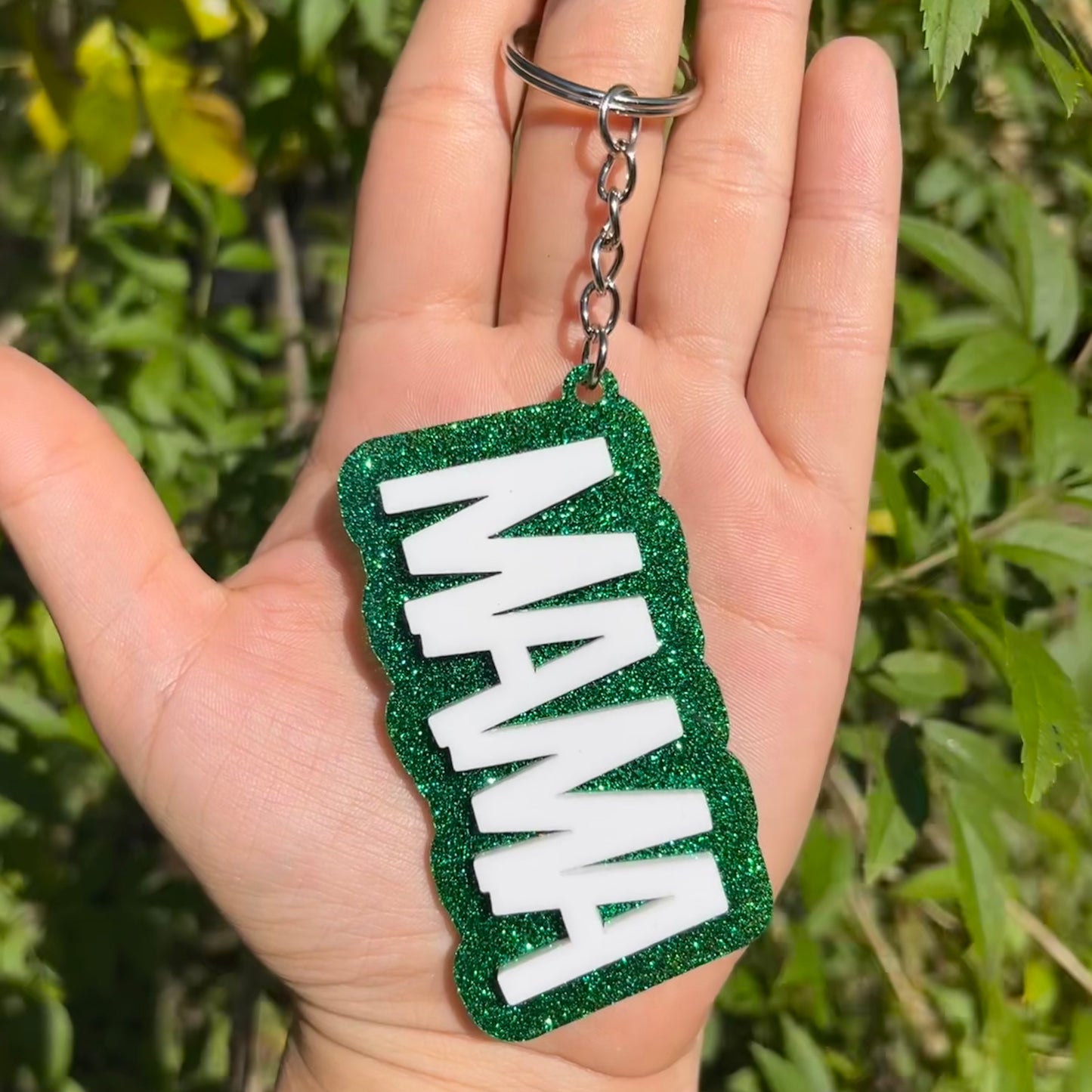 Blue, Red, and Green Block Glitter Acrylic Keychain