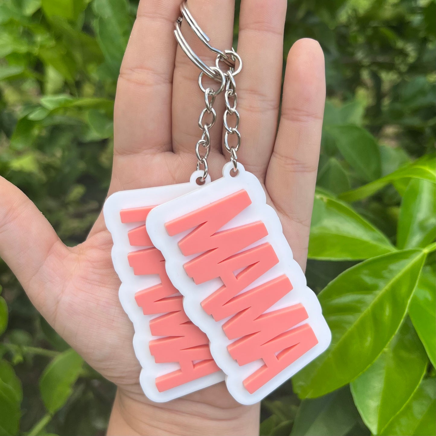 Pastel Coral and White Block Acrylic Keychain