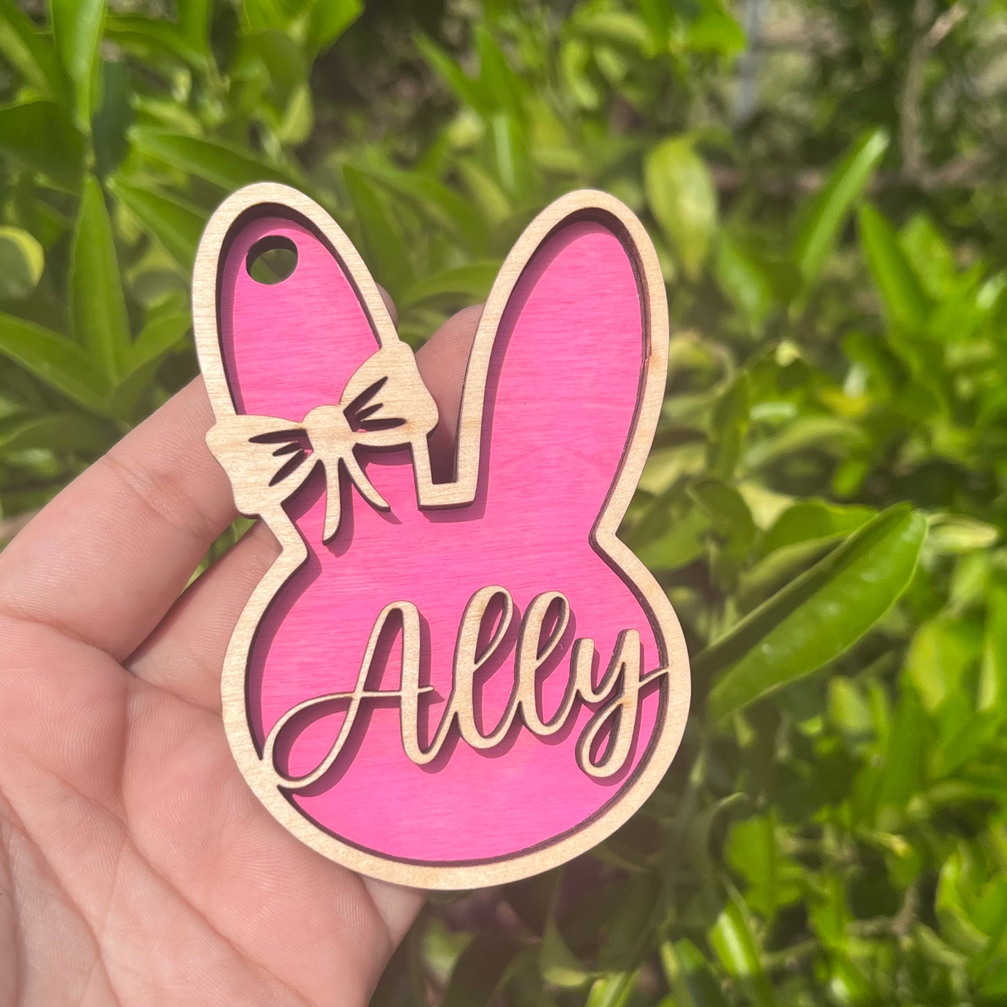 Girl Easter Bunny Wood Bag Tag