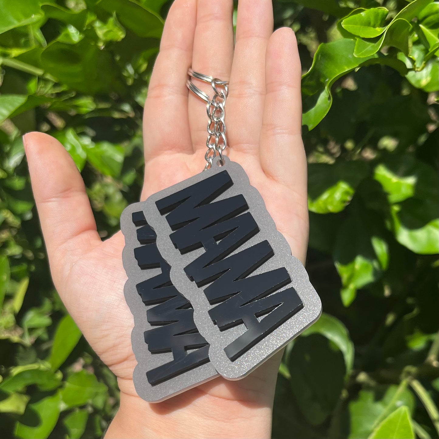 Mama Matte Gray and Glossy Black Acrylic Keychain RTS