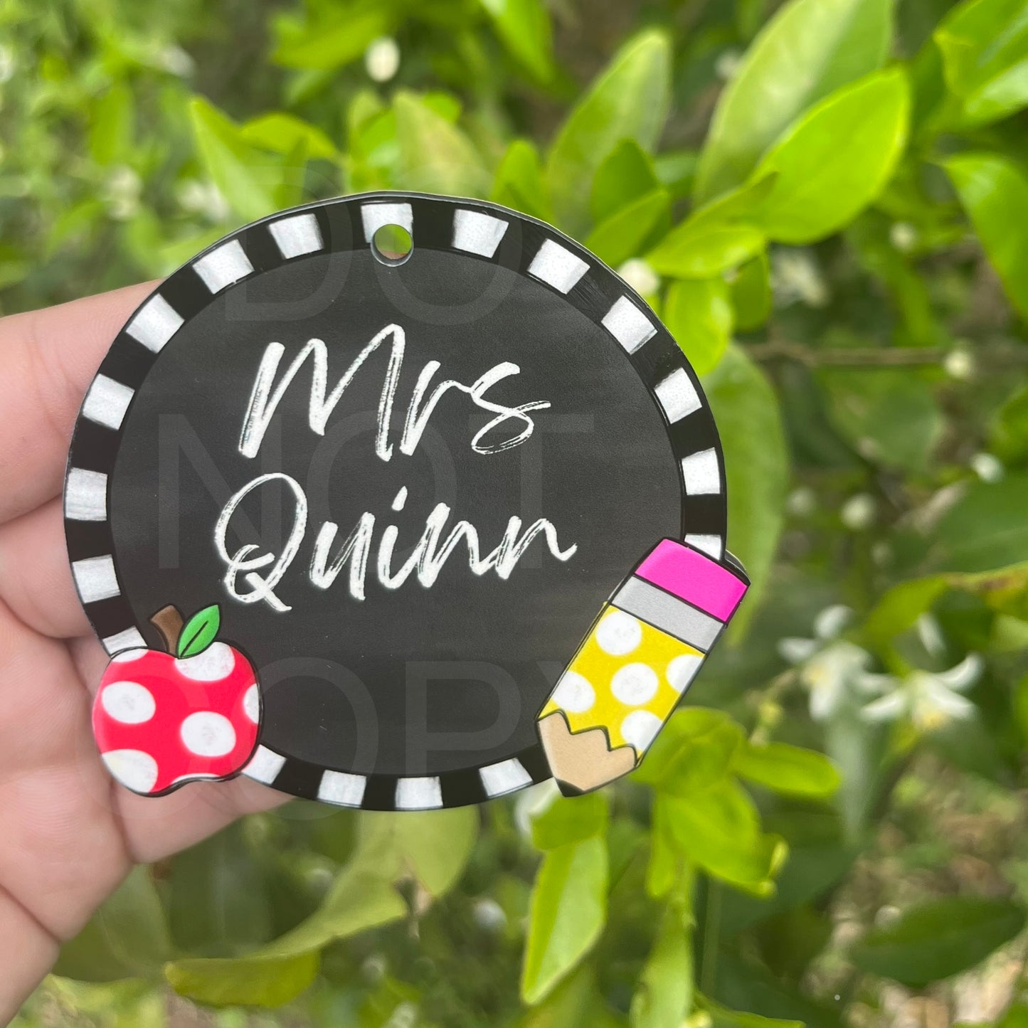 Teacher Pencil Apple Circular MDF Bag Tag