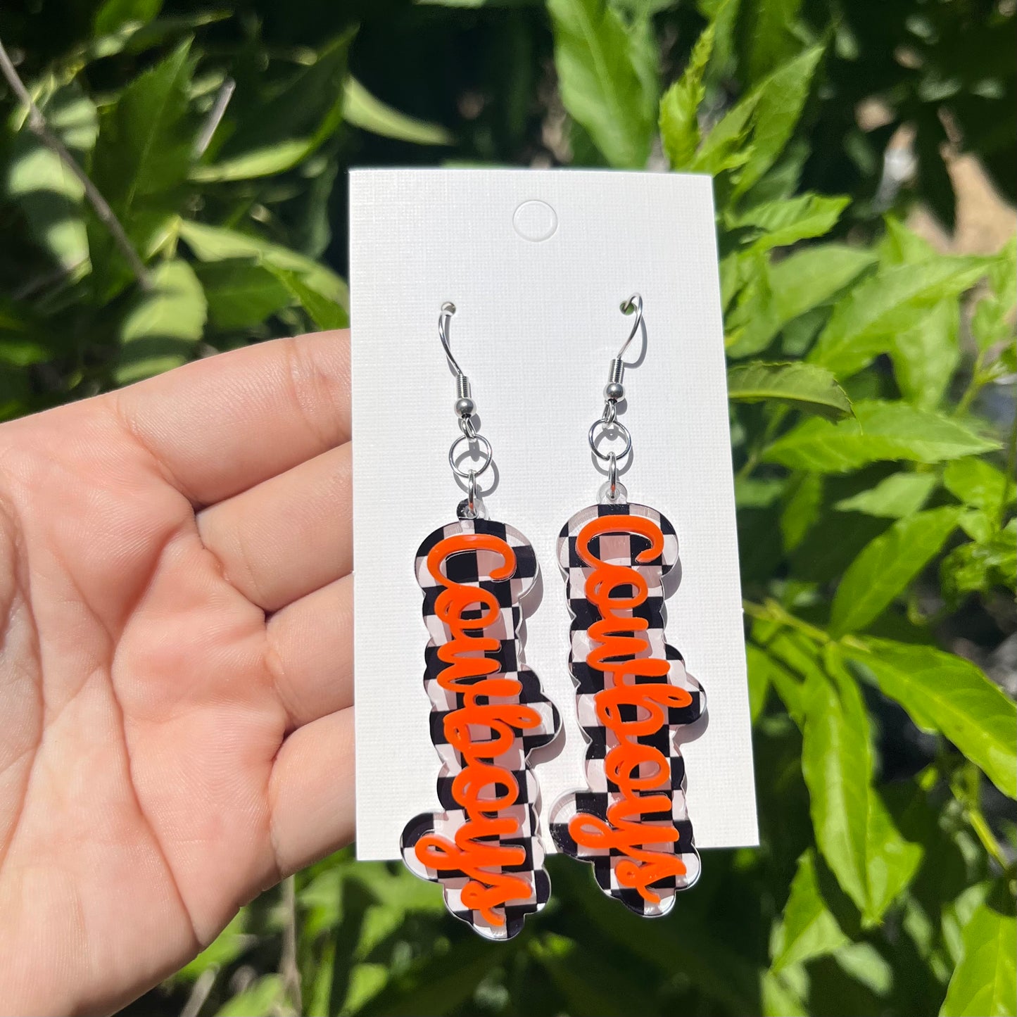 Checkered Print Mascot Acrylic Dangle Earrings