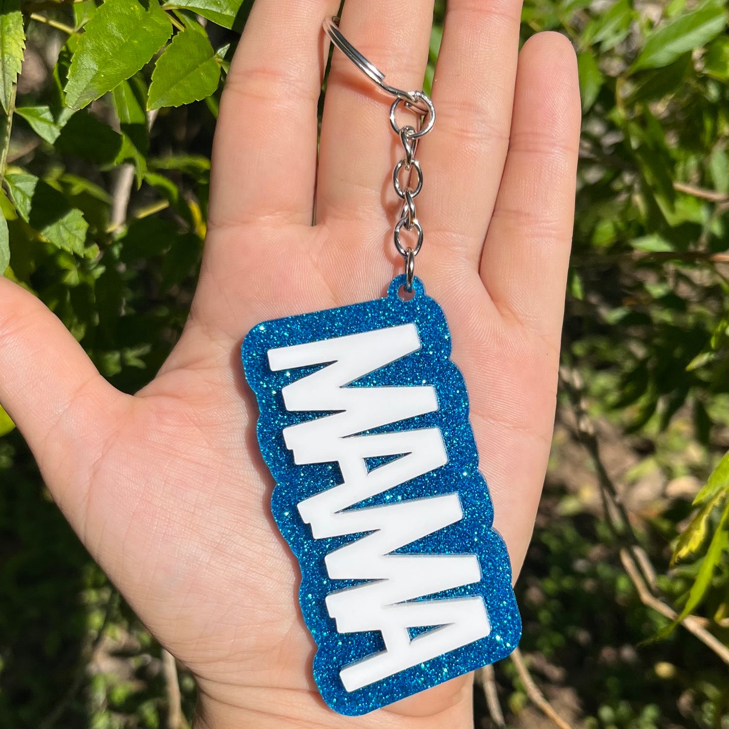 Blue, Red, and Green Block Glitter Acrylic Keychain