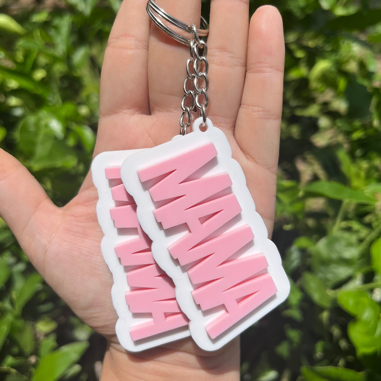 Pastel Pink and White Block Acrylic Keychain