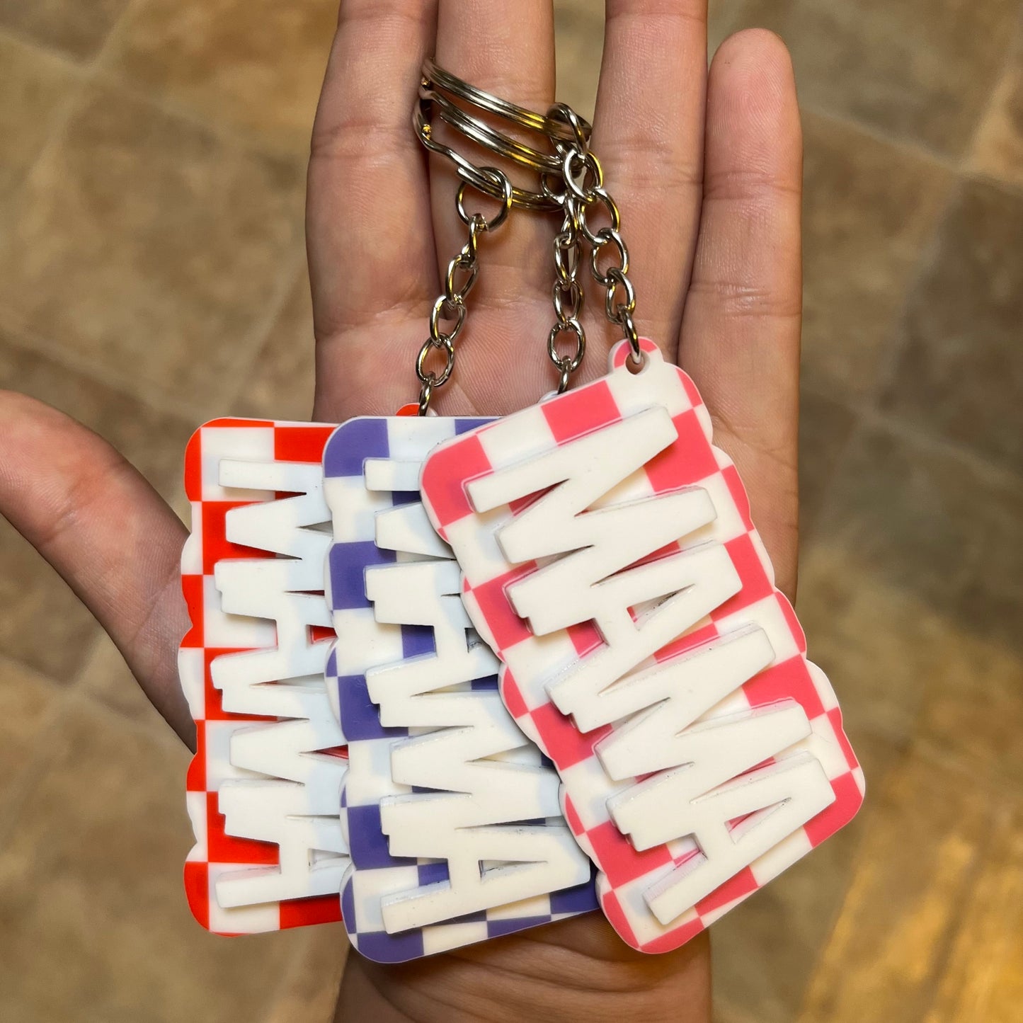 Checkered Mama Block Acrylic Keychain