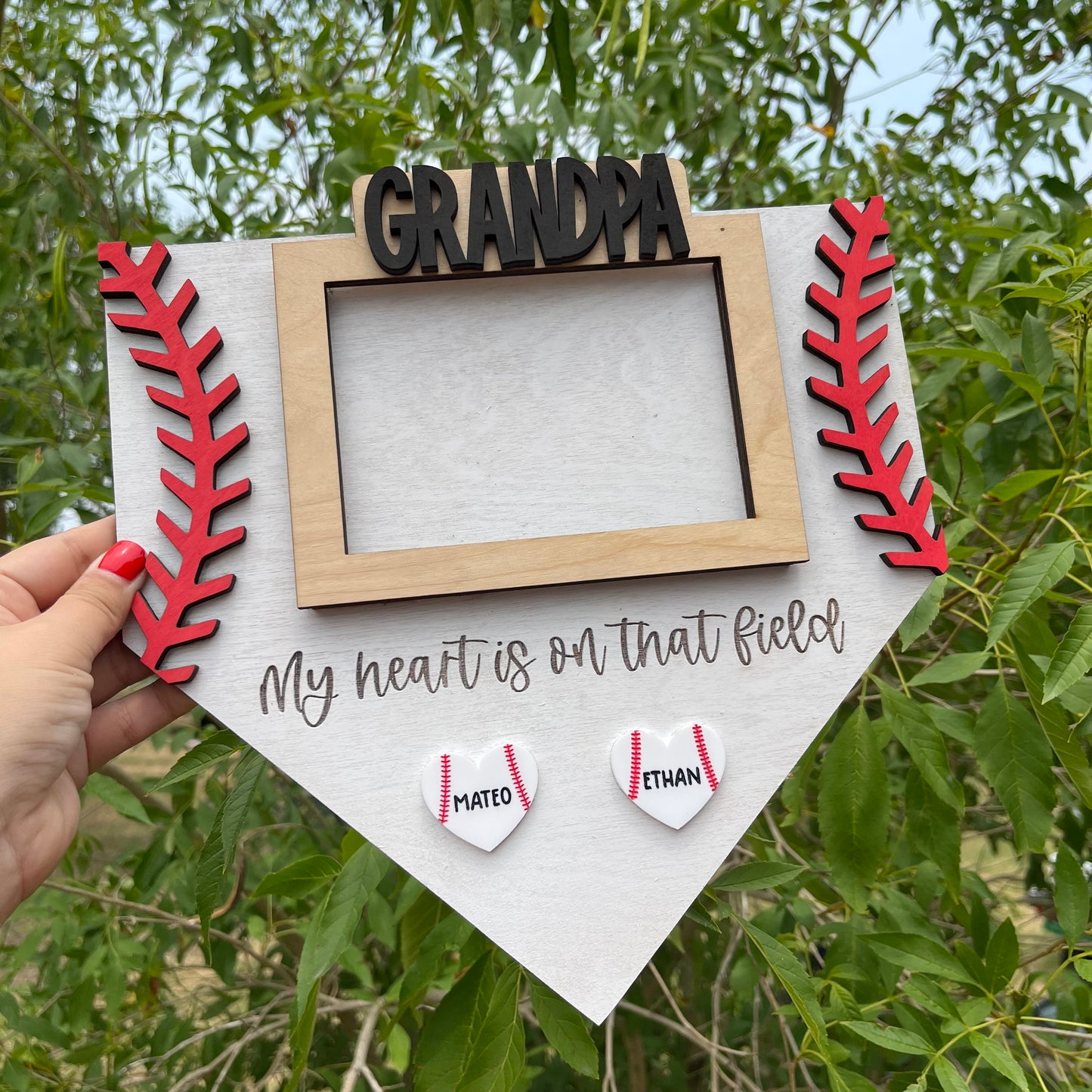 My Heart Is On That Field Photo Frame Baseball Sign