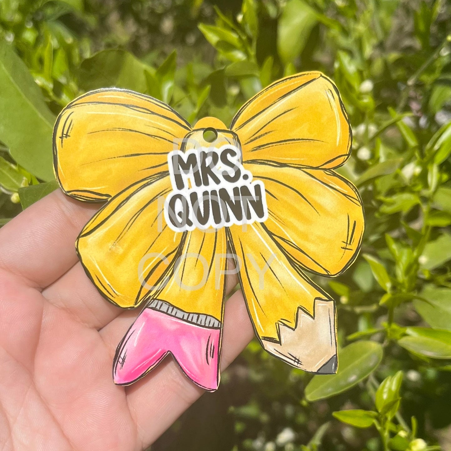 Pencil Bow MDF Bag Tag