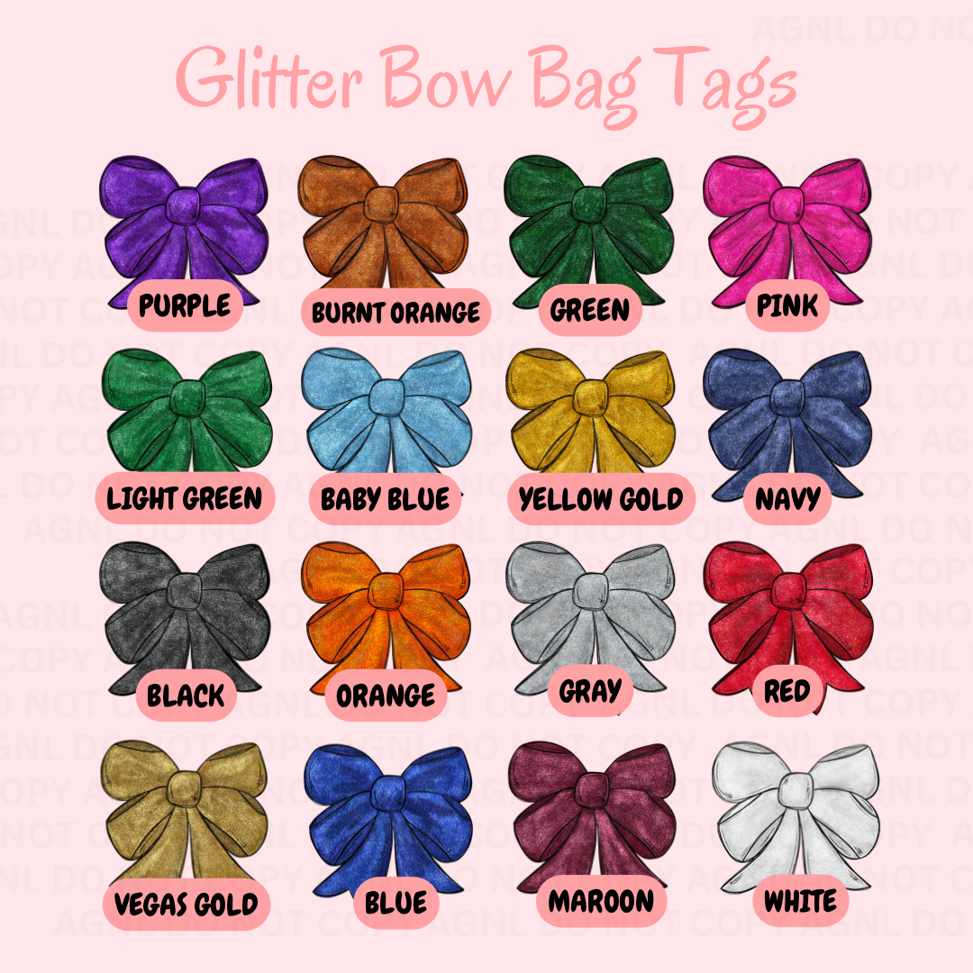 Glitter Bow MDF Bag Tag