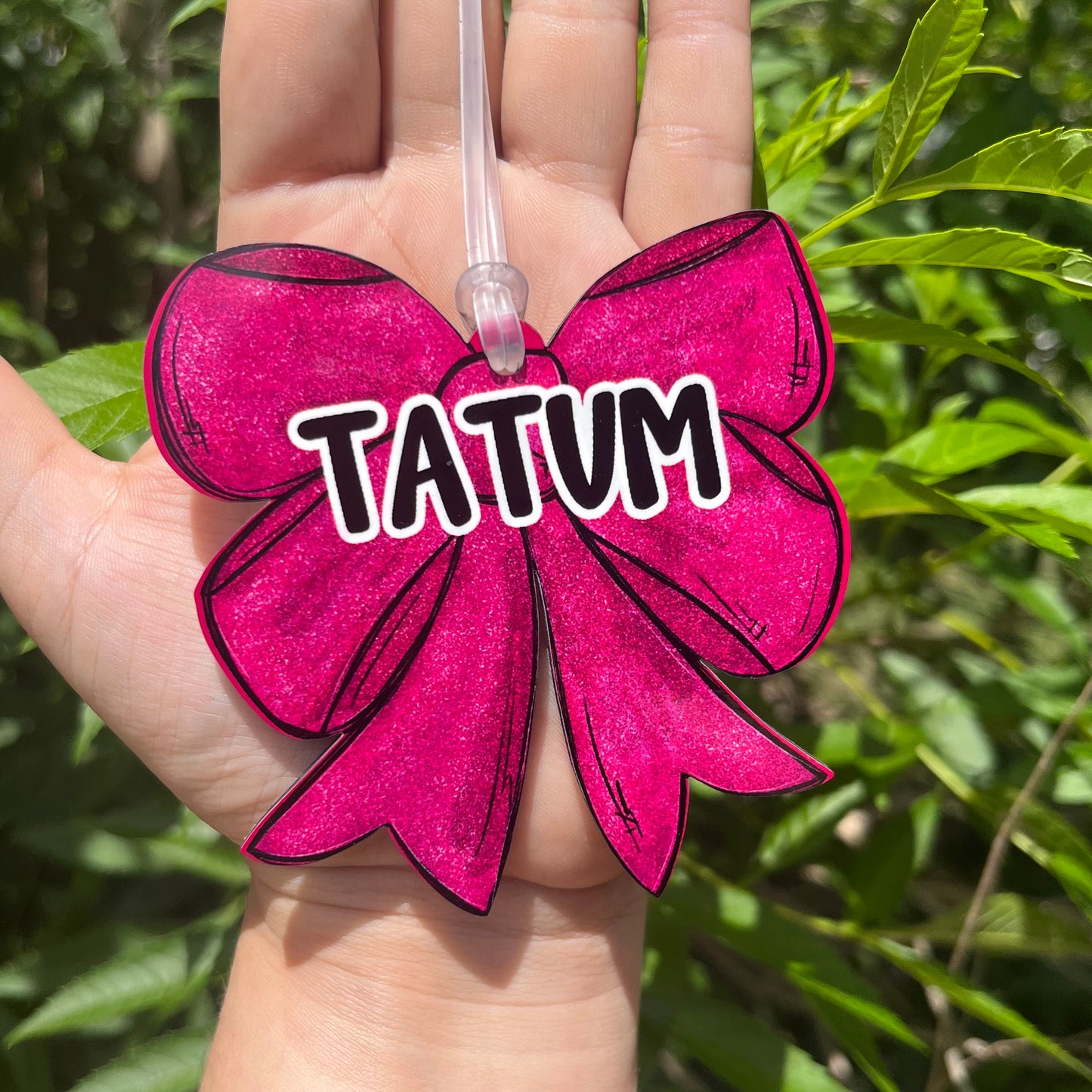 Pink GLITTER Bow MDF Bag Tag