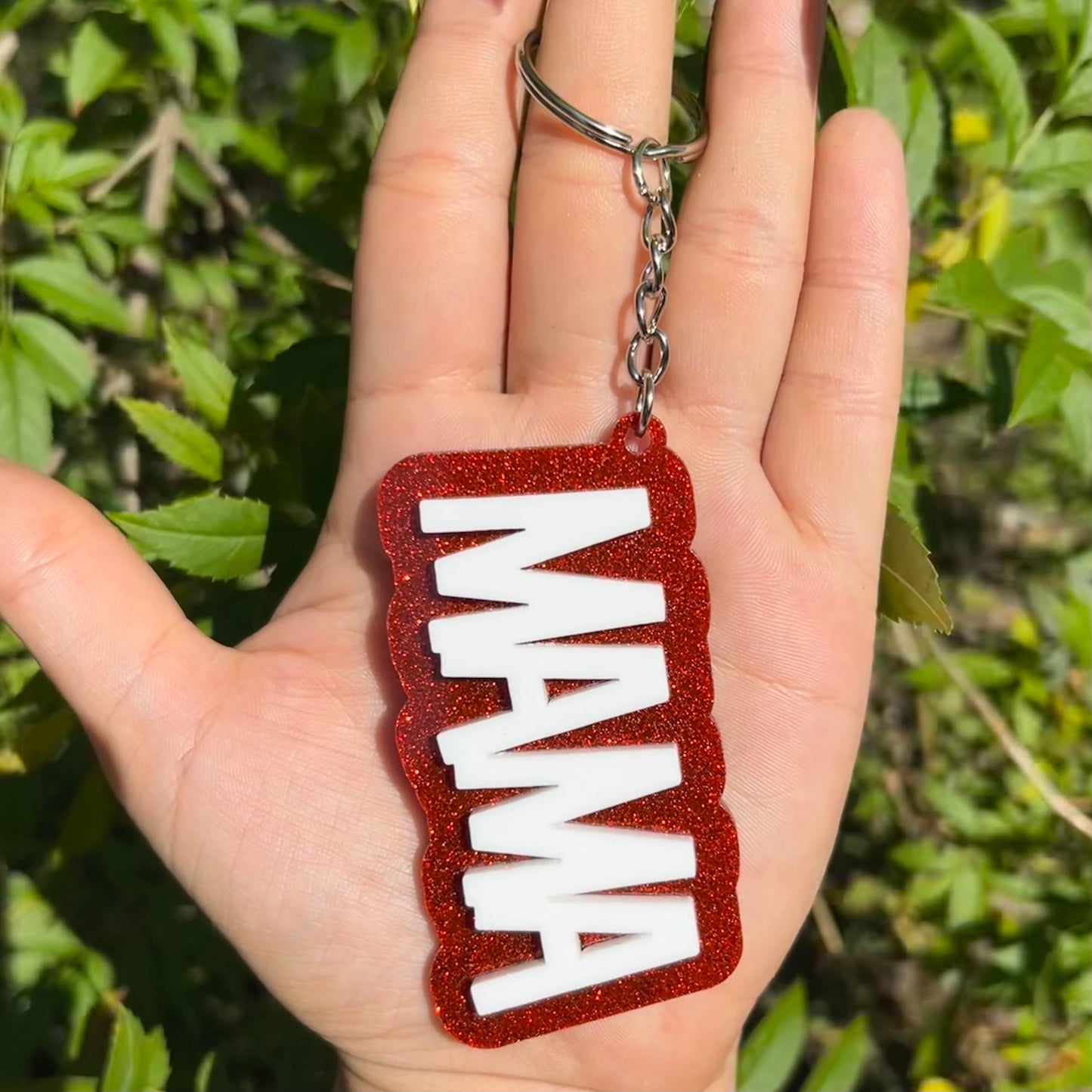 Blue, Red, and Green Block Glitter Acrylic Keychain
