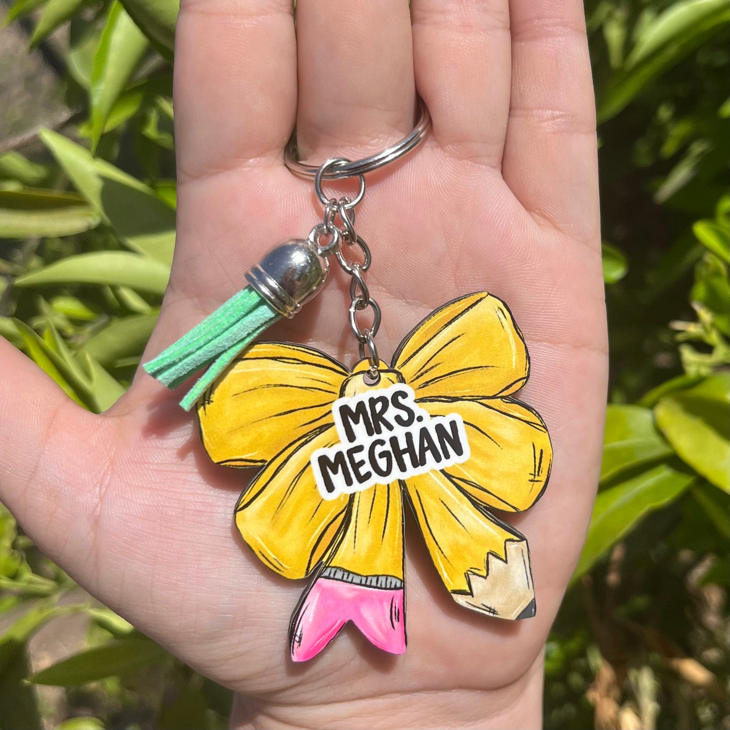 Teacher Pencil Bow MDF Keychain