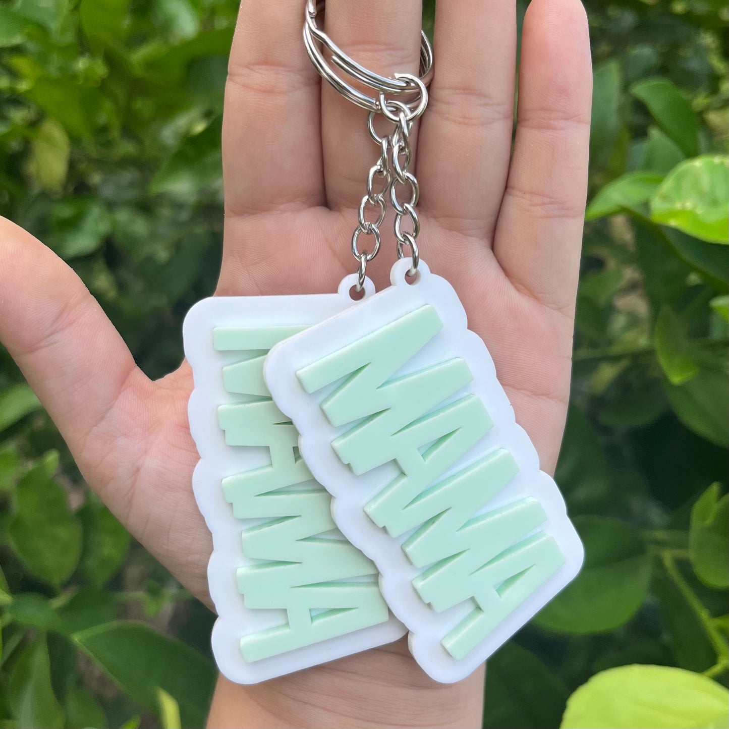 Pastel Green and White Block Acrylic Keychain