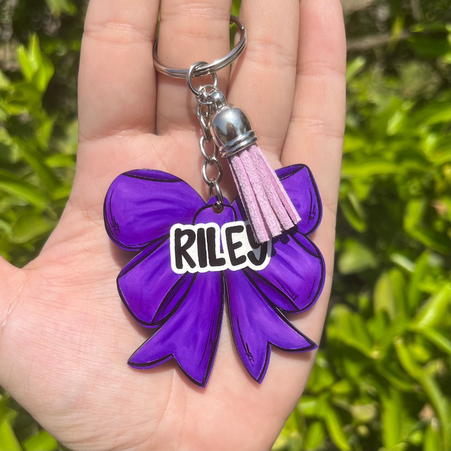 Purple Bow MDF Keychain