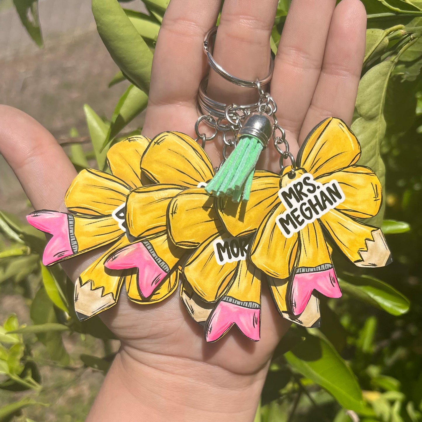 Teacher Pencil Bow MDF Keychain