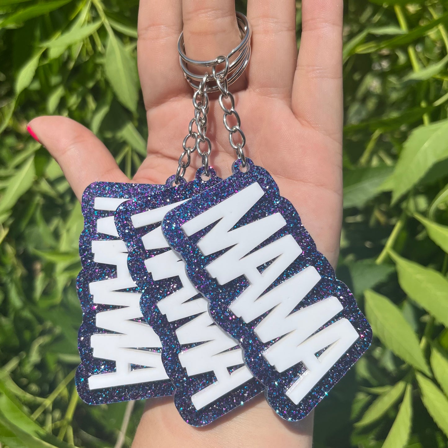 Purple Galaxy Glitter Block Acrylic Keychain