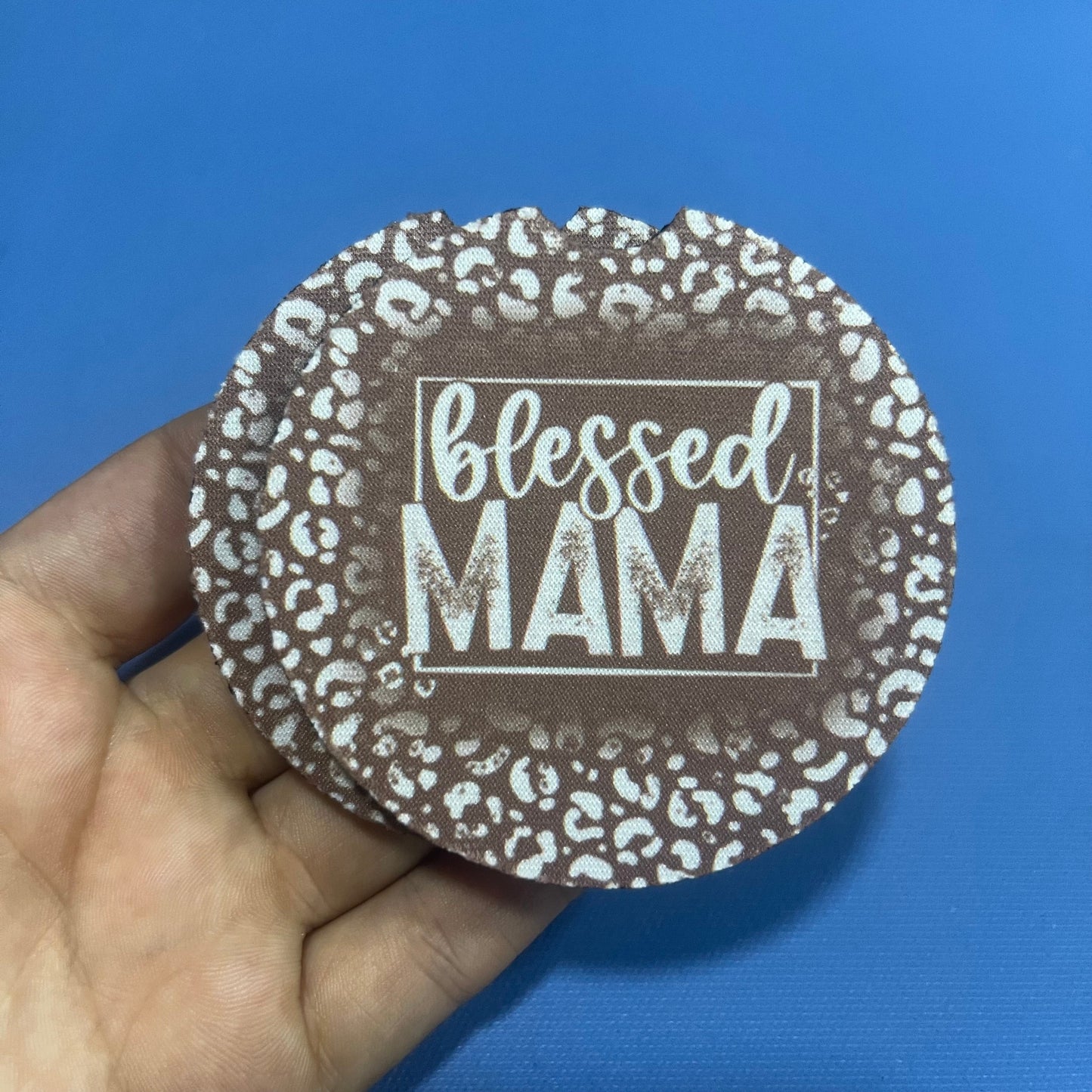 Blessed Mama Leopard Brown Tone Car Coasters