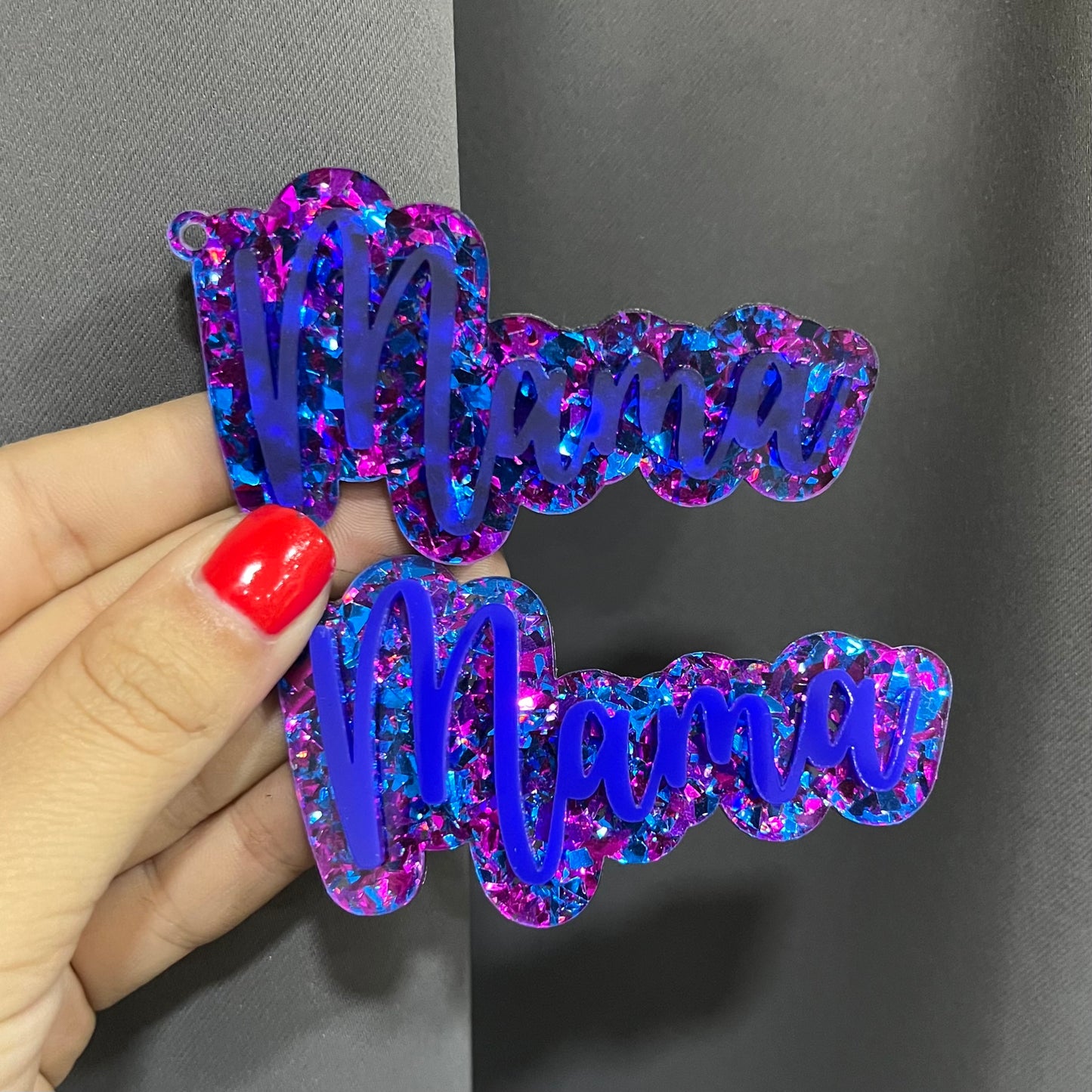 Mama Royal Blue Confetti Acrylic Keychain