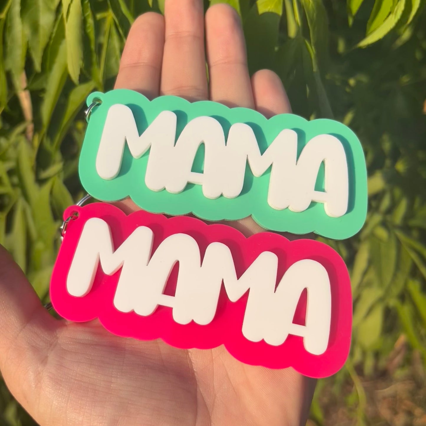 Pink and Turquoise Mint Groovy Party Mama Keychain