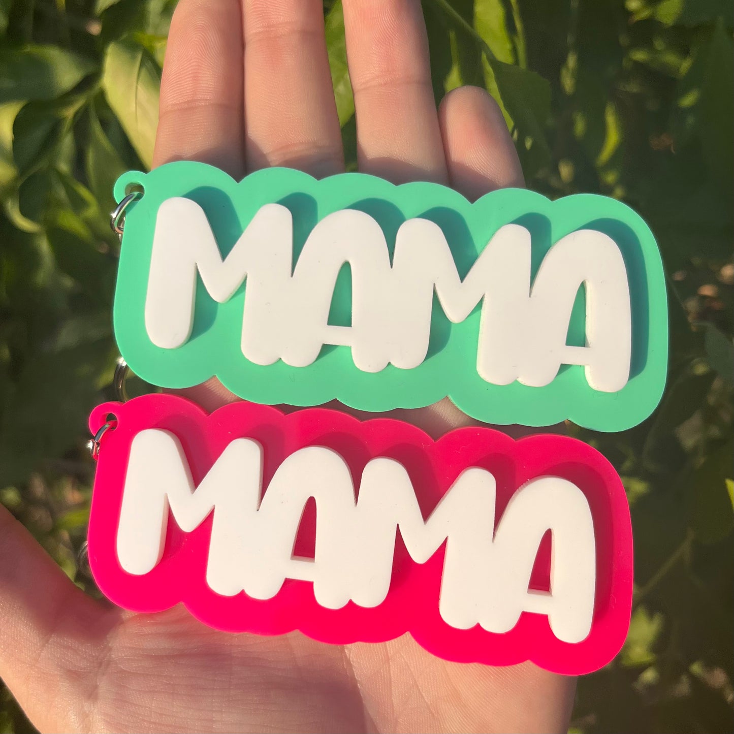 Pink and Turquoise Mint Groovy Party Mama Keychain