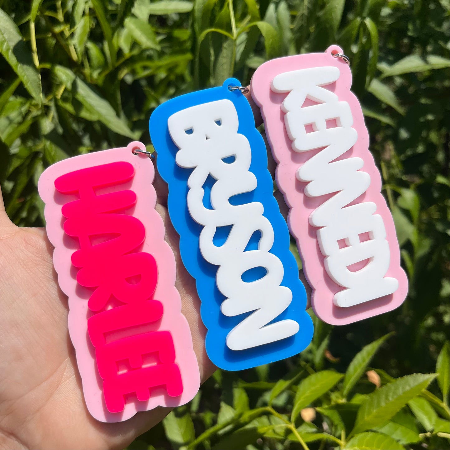 Light Pink and Sky Blue Groovy Party Name Keychain