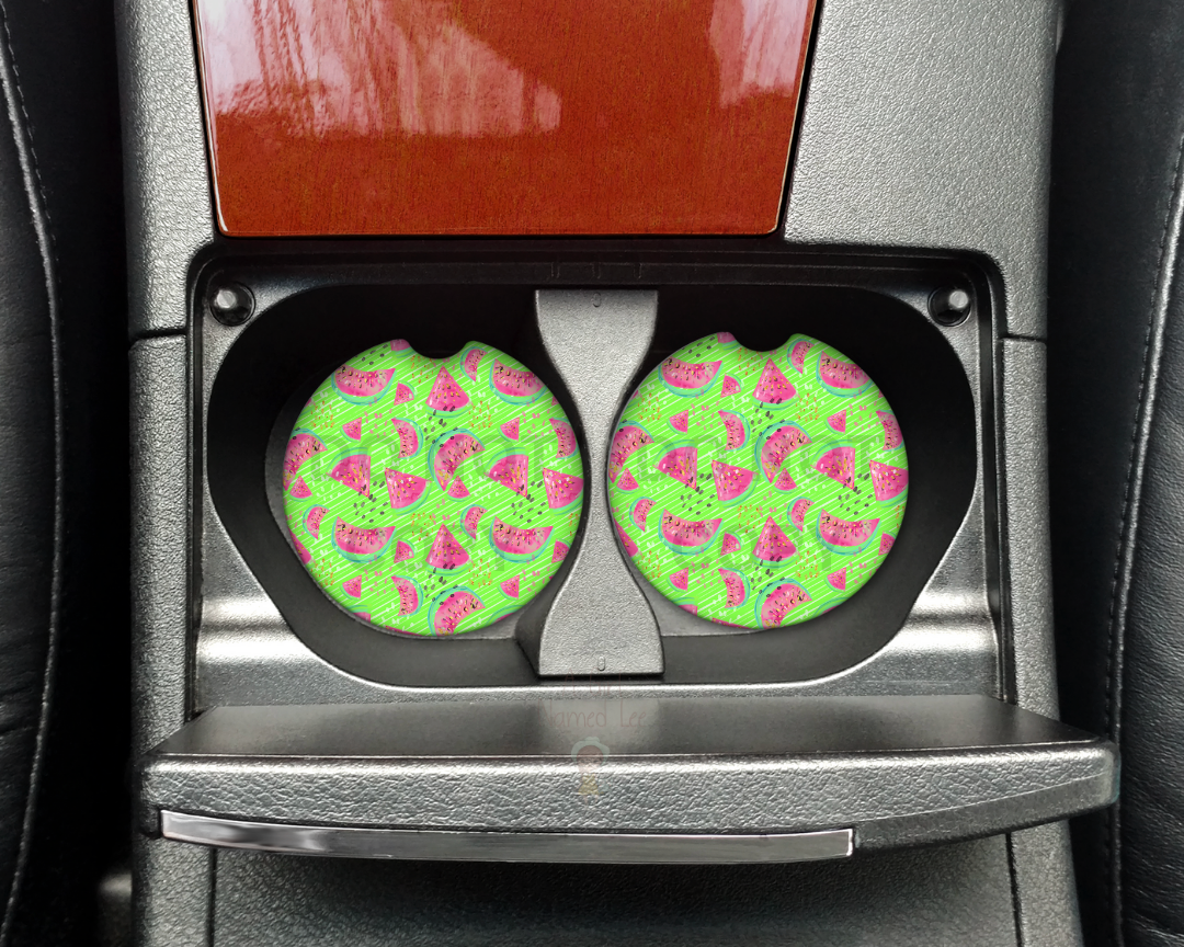 Watermelon Lime Green Car Coasters