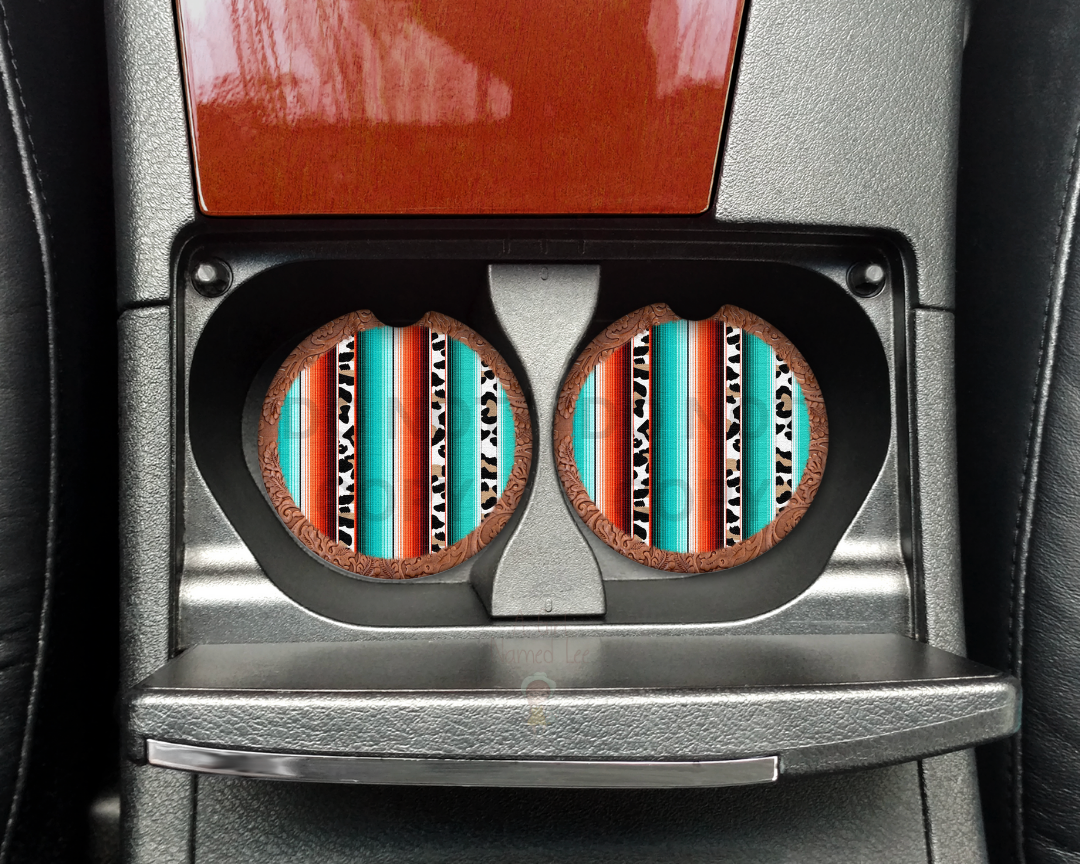 Leopard Serape Leather Car Coasters