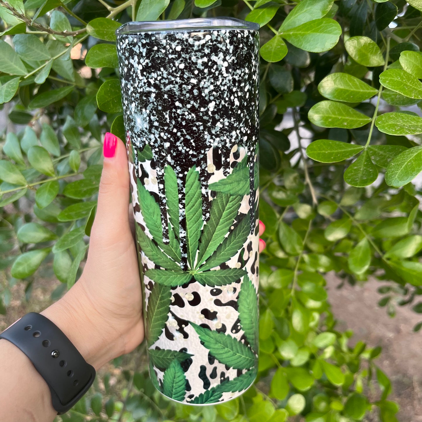 Mary J Leopard Black Glitter 20oz Tumbler