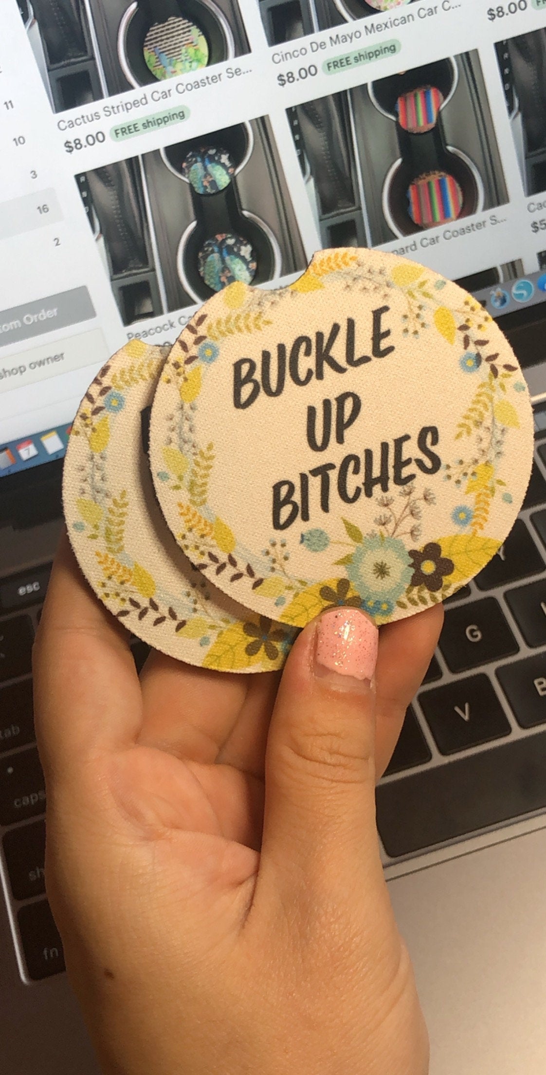 Buckle Up Bitches Car Coasters