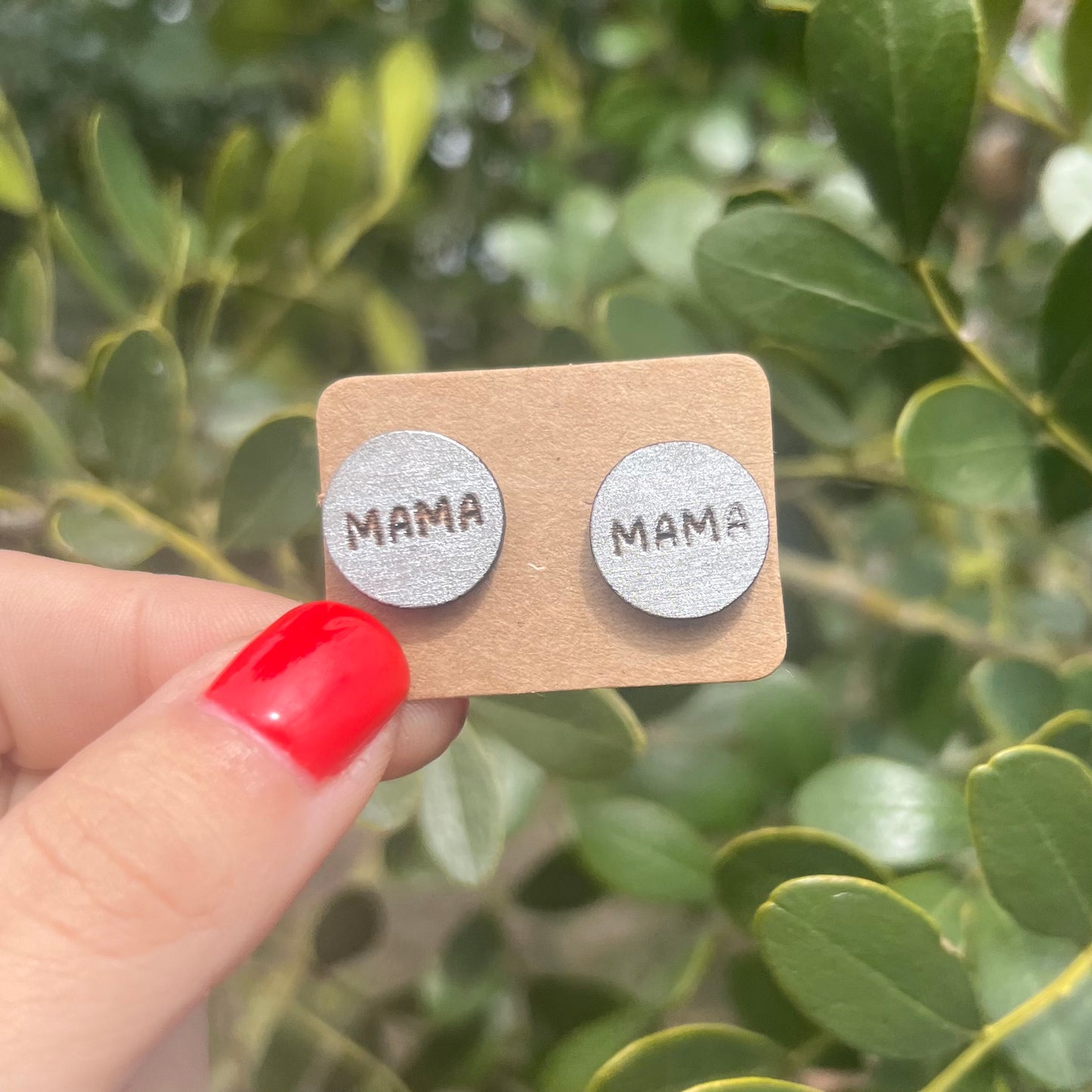 Mama Circle Wood Earring Studs
