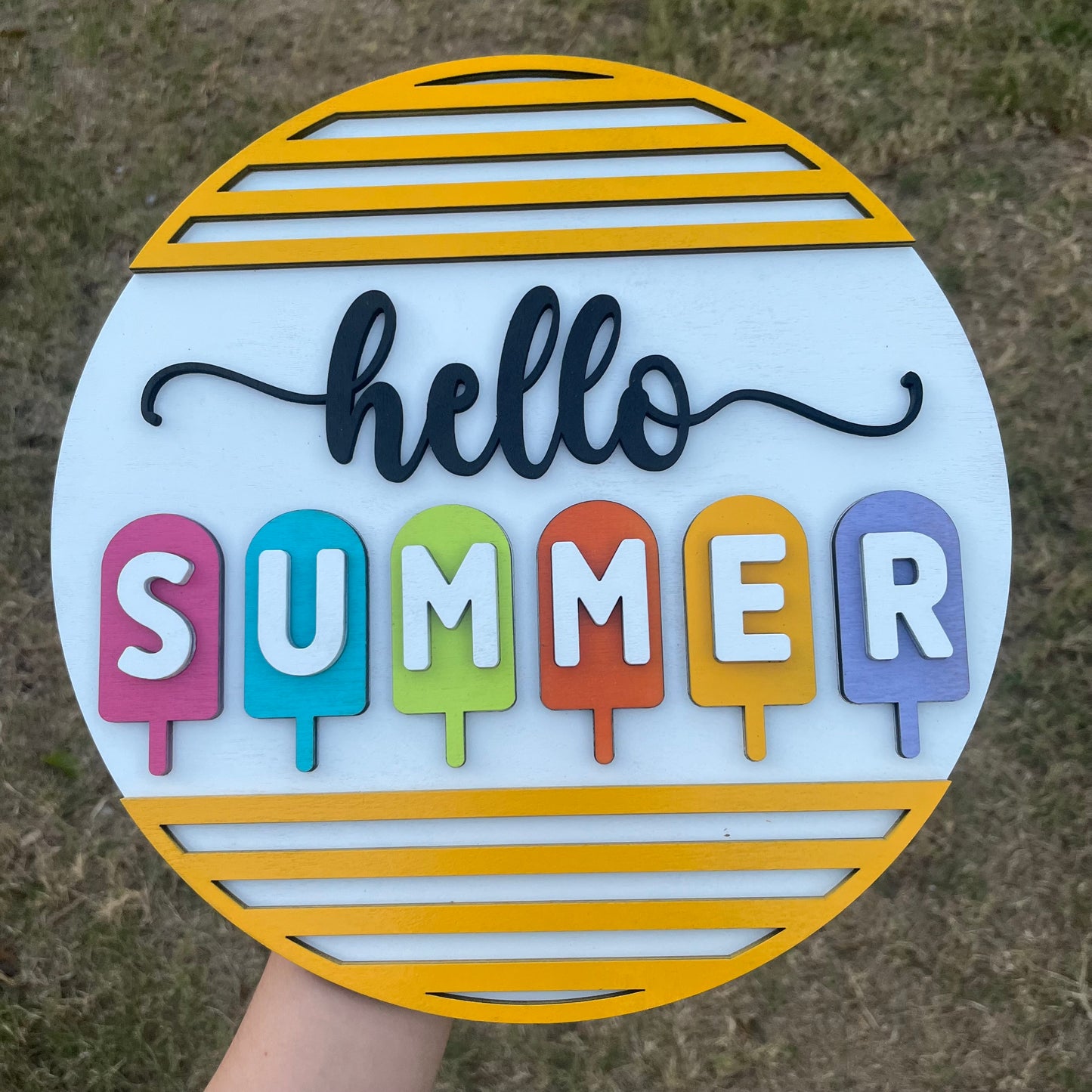 Hello Summer Popsicle Round Door Hanger