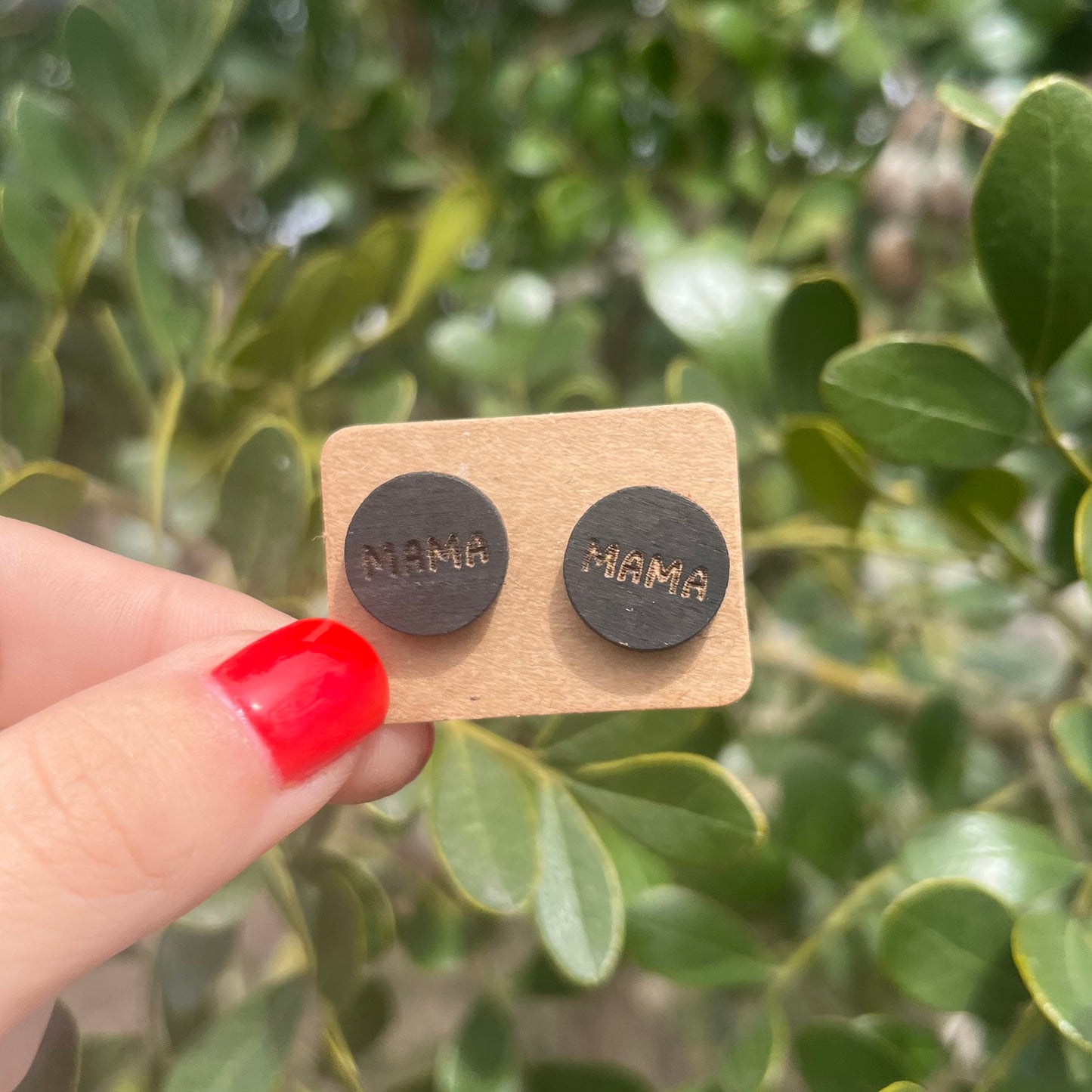 Mama Circle Wood Earring Studs