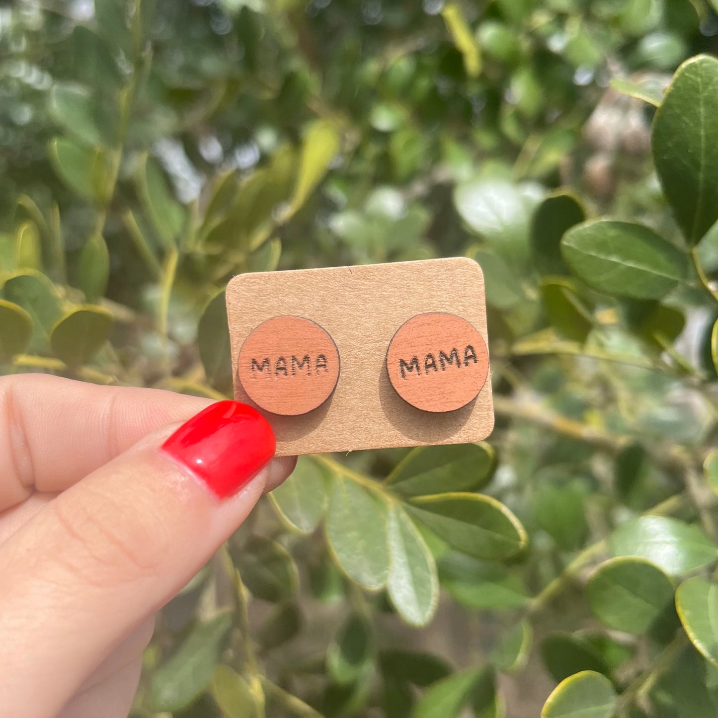 Mama Circle Wood Earring Studs