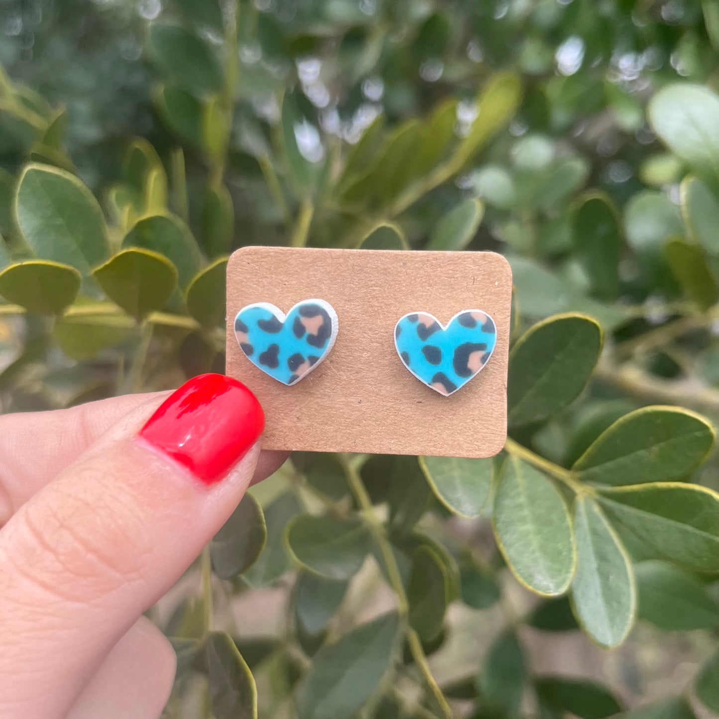 Leopard Print Medium/Big Heart Stud Earrings