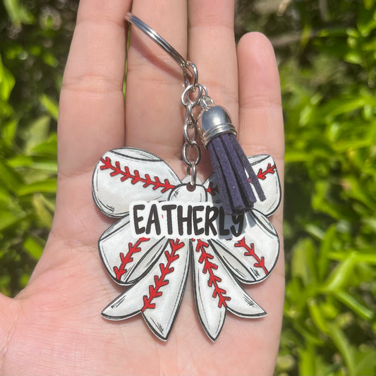 Baseball Bow MDF Keychain