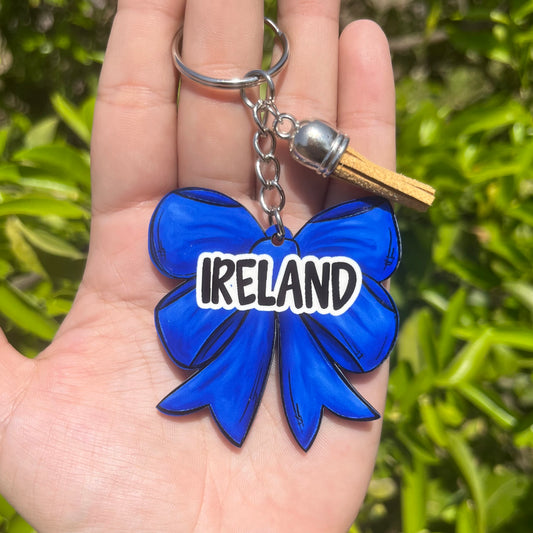 Blue Bow MDF Keychain