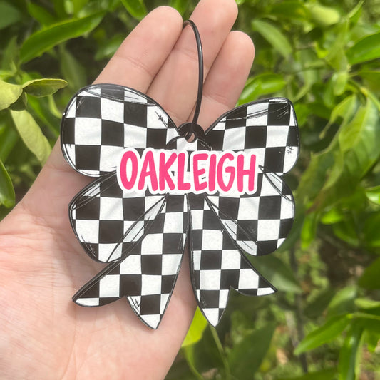 Checkered Bow MDF Bag Tag