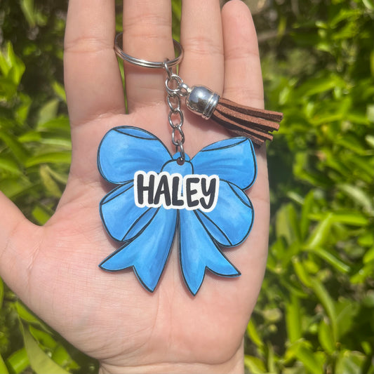 Baby Blue Bow MDF Keychain