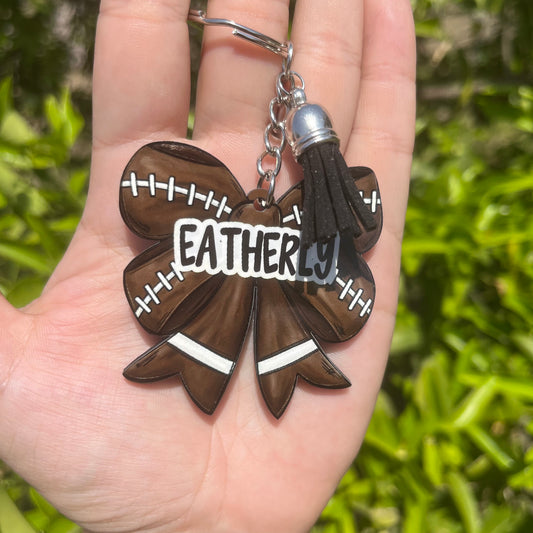 Football Bow MDF Keychain