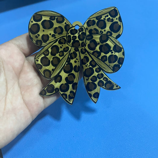 Leopard Bow MDF Bag Tag