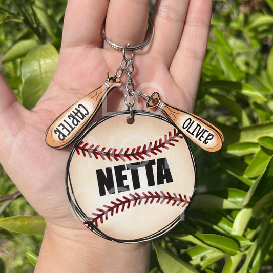 Baseball And Bats MDF Keychain
