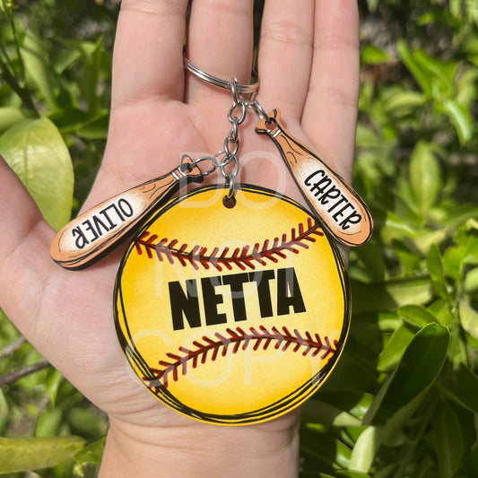 SoftballAnd Bats MDF Keychain