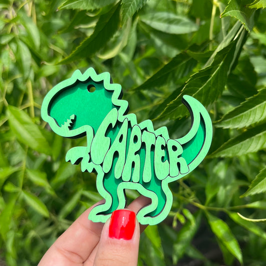 Dinosaur Wood Bag Tag
