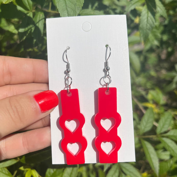 Red Double Heart Bar Dangle Earrings