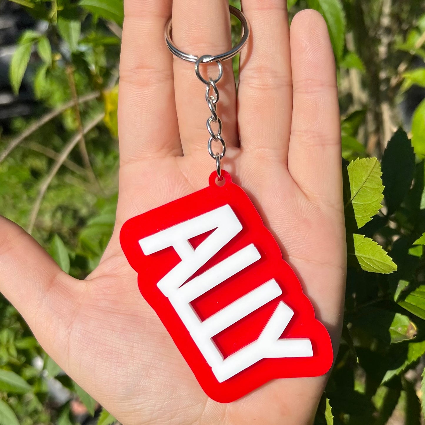 Rose Red, Teal, and Red Block Acrylic Keychain