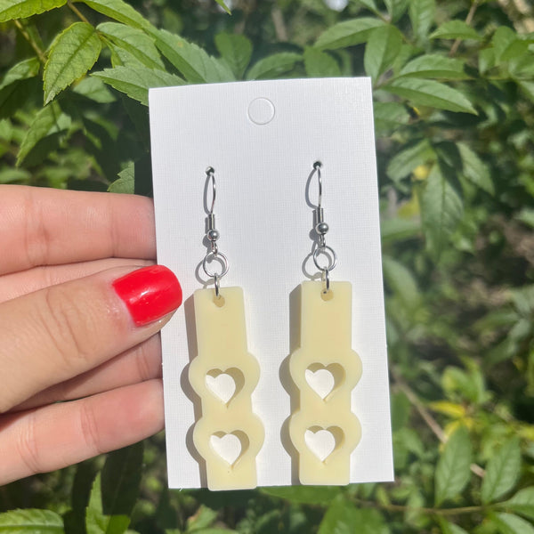 Ivory Double Heart Bar Dangle Earrings