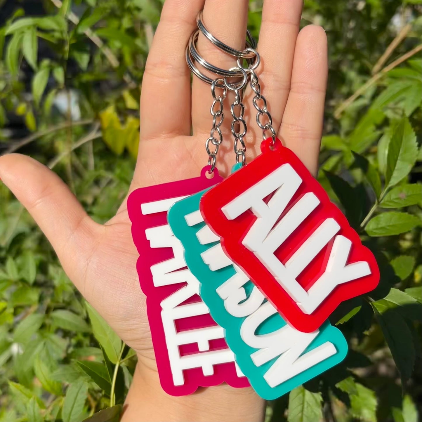 Rose Red, Teal, and Red Block Acrylic Keychain
