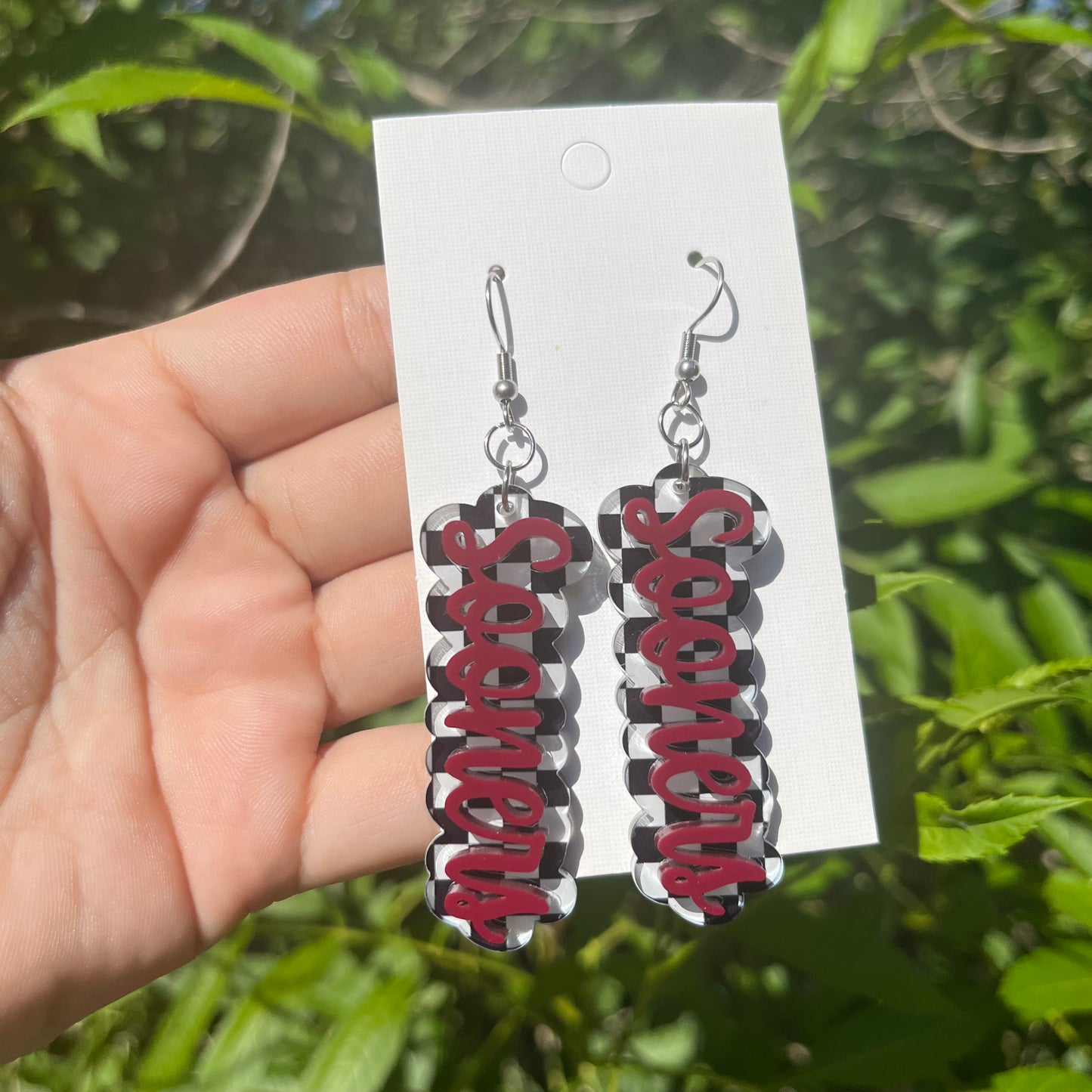 Checkered Print Mascot Acrylic Dangle Earrings